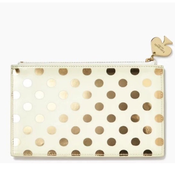 Kate Spade Gold and Cream Polka Dot Cosmetic Bag - Picture 1 of 2